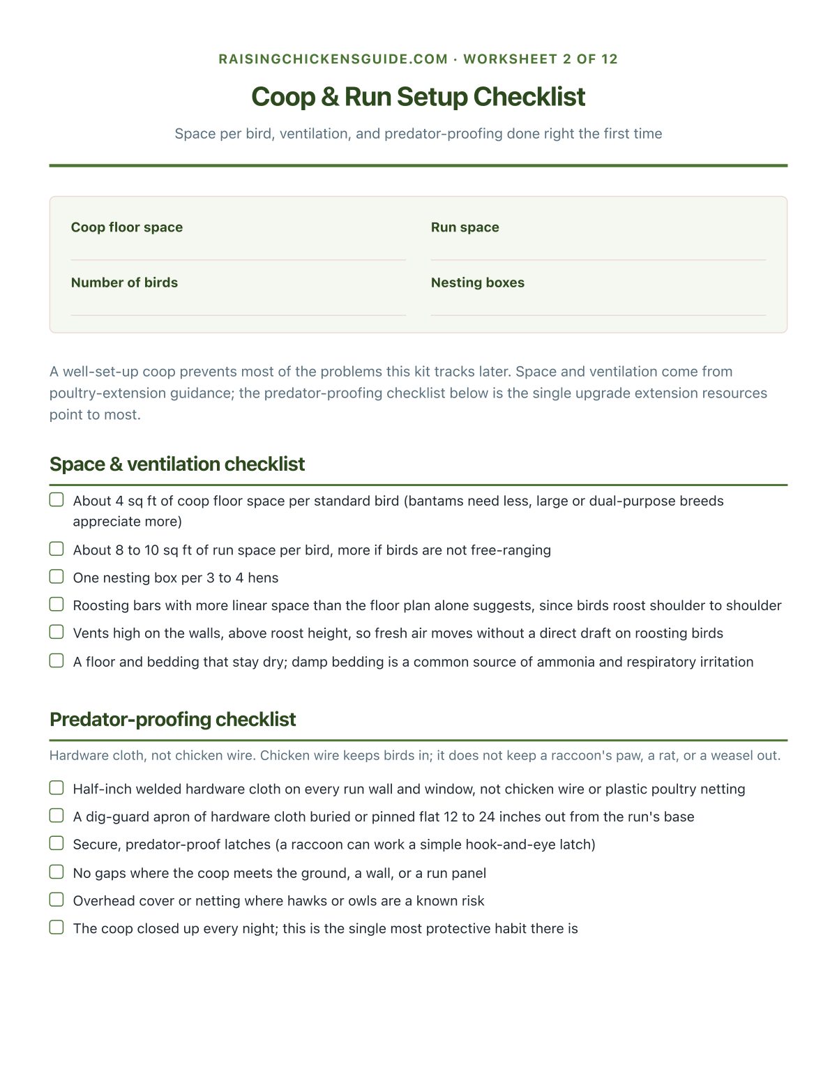 Coop & Run Setup Checklist