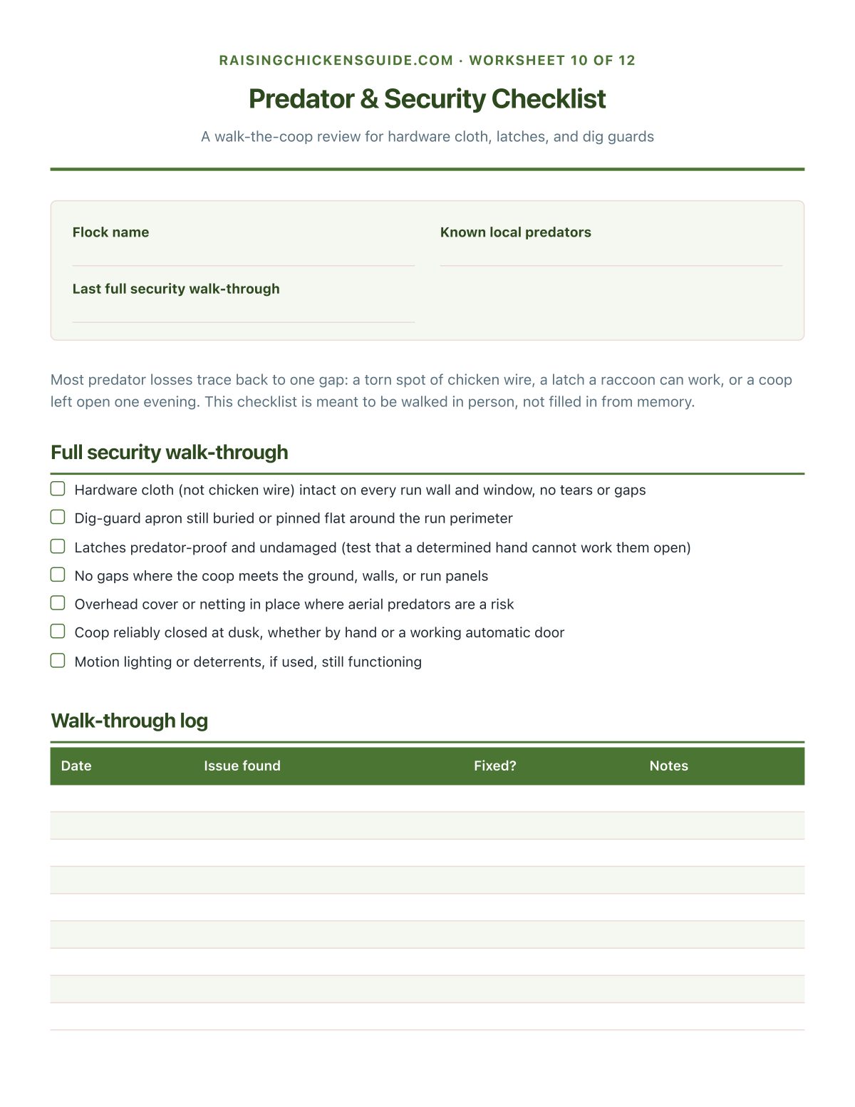 Predator & Security Checklist